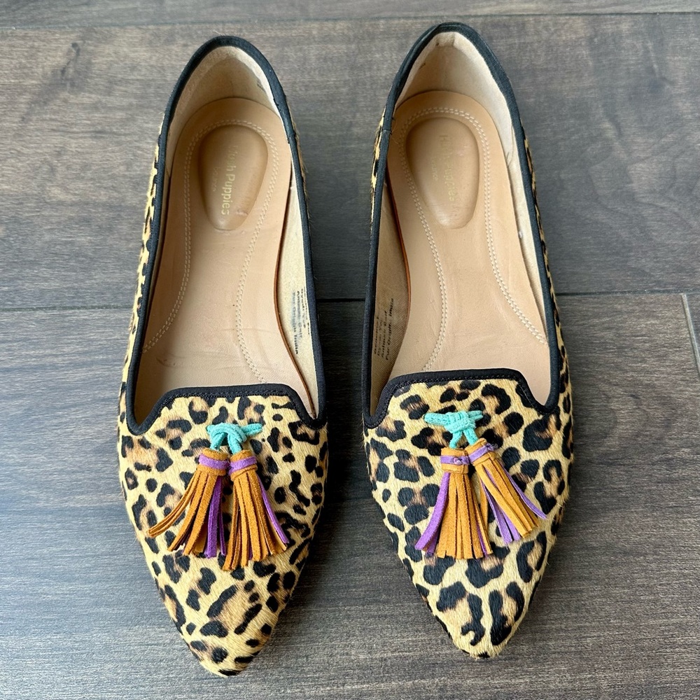 Hush Puppies Sadie Tassel Slip On Flats - Size 10 Medium - Leopard Animal Print